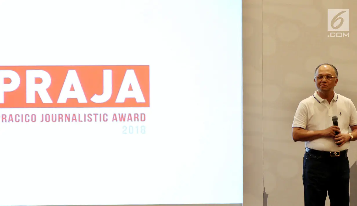 Chairman MIS Group Tedy Agustiansjah saat peluncuran Pracico Journalistic Award (PRAJA) 2018 di Jakarta, Minggu (2/9). MIS Group mengadakan kompetisi jurnalistik untuk melihat potensi koperasi dalam menghadapi gejolak ekonomi. (Liputan6.com/JohanTallo)