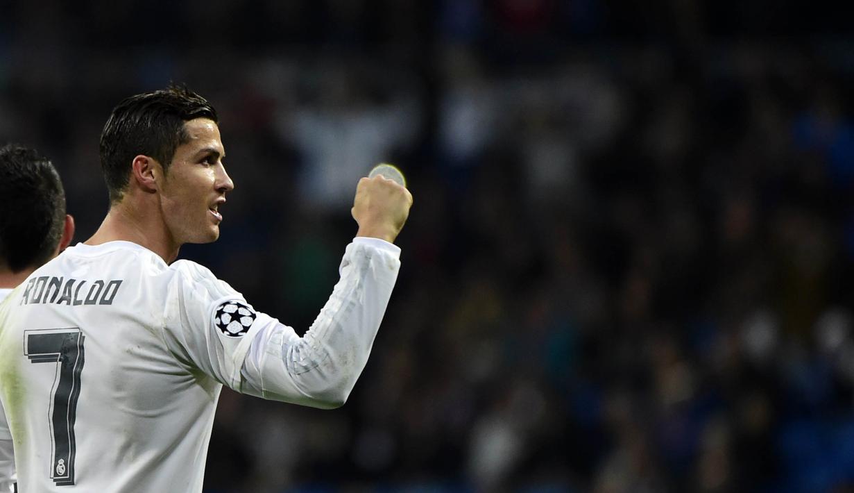 Pemain Real Madrid, Cristiano Ronaldo menjadi top skor sementara liga Champions dengan total 11 gol,  (AFP Photo/Pierre-Philippe Marcou)