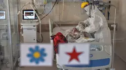 Petugas medis merawat bayi berusia 45 hari di Rumah Sakit Prof. Cemil Tascioglu Okmeydani di Istanbul, Turki, Selasa (12/5/2020). Bayi itu keluar dari ICU rumah sakit tersebut kota terbesar di Turki, pada Selasa (12/5) setelah menjalani perawatan infeksi COVID-19 selama sembilan hari. (Xinhua)