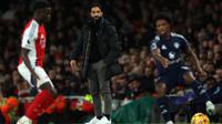Bermain tandang ke markas Arsenal, tim racikan pelatih Ruben Amorim harus menelan pil pahit kekalahan 0-2. (Adrian Dennis/AFP)