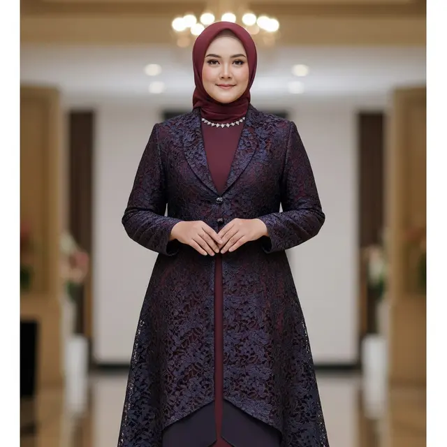 Model Gamis Blazer Brokat untuk Wanita Berhijab Gemuk