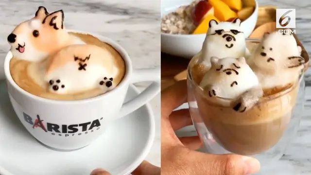 Seorang barista dari Singapura membuat kreasi Latte Art 3D.