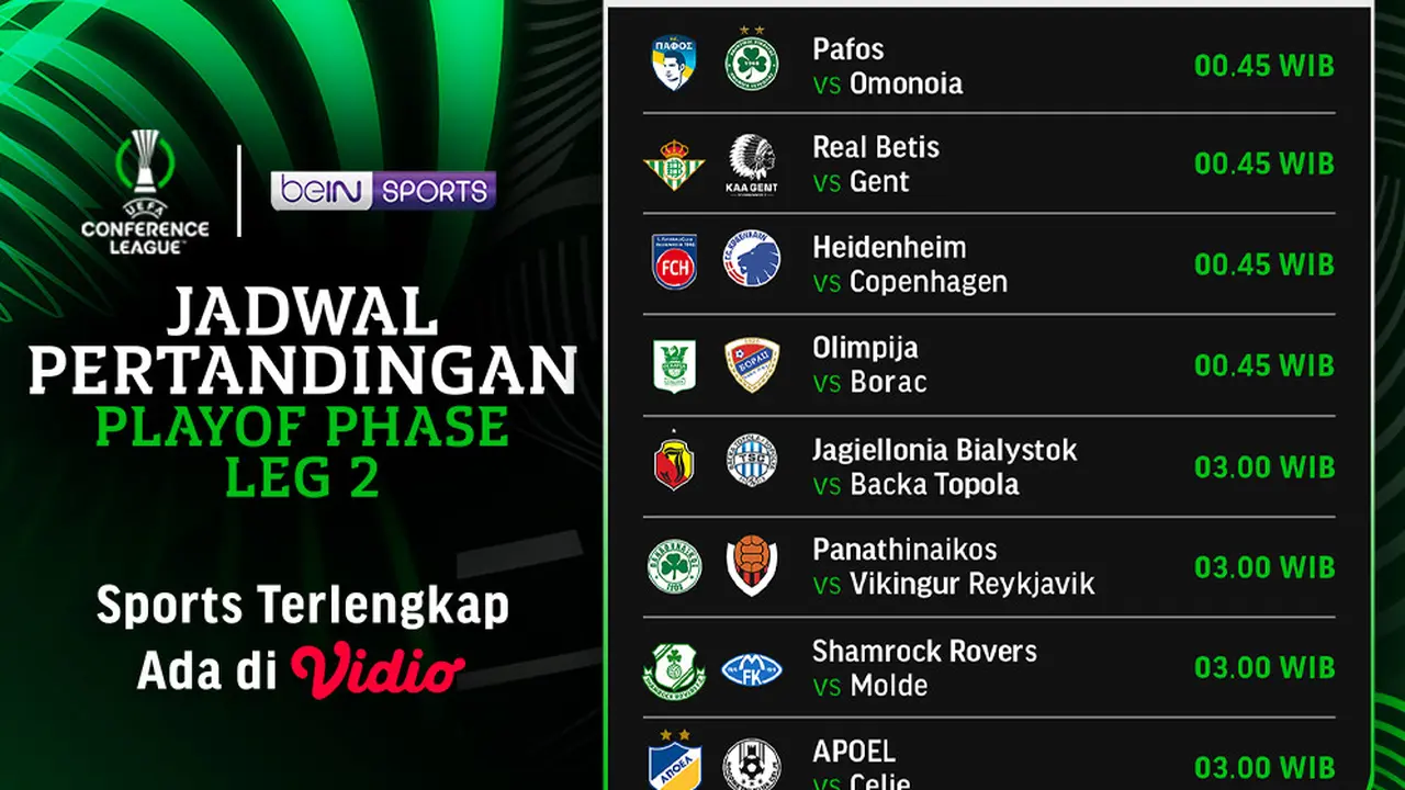 Jadwal Siaran Langsung Liga Konferensi UEFA 2024/25 Playoff Leg Kedua di Vidio