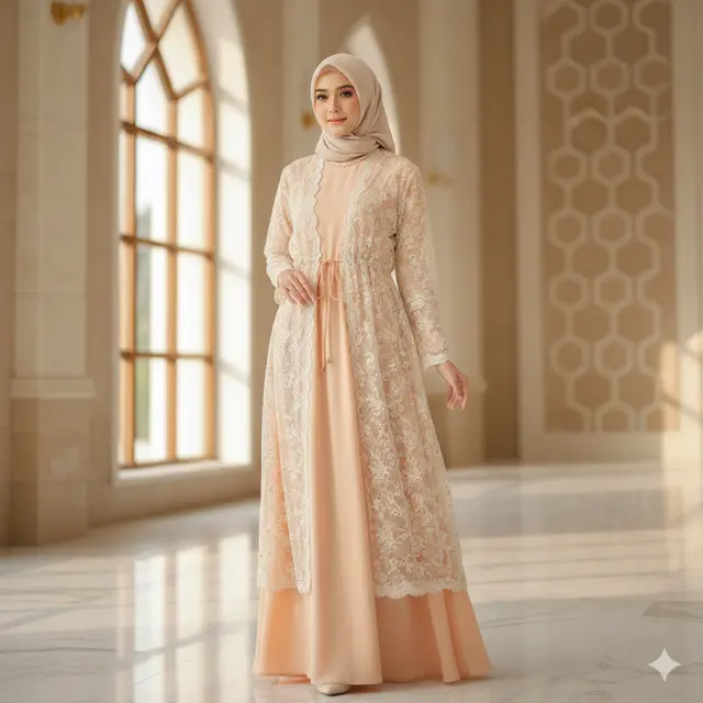 Model Gamis Brokat Cardigan untuk Tampil Anggun