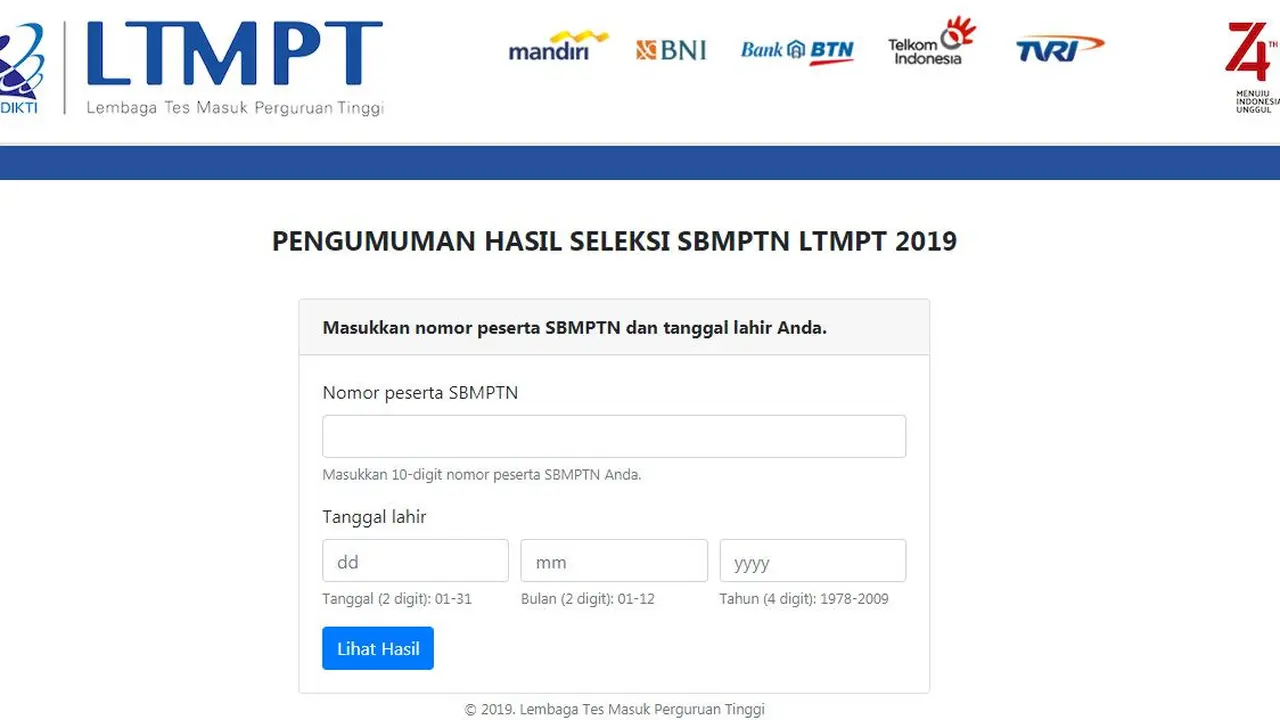 Situs resmi SBMPTN 2019