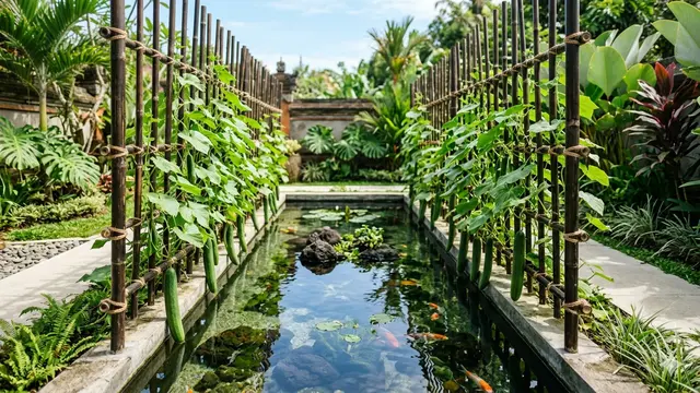 Inspirasi Kebun Mentimun Rambat di Atas Kolam Ikan. Gemini
