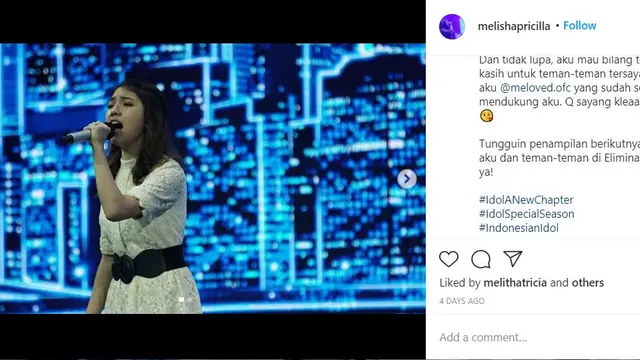 Unggahan terakhir Melisha Sidabutar. (Instagram/ melishapricilla - https://www.instagram.com/p/CIYFSULHSp9/)