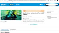 Tiket konser Justin Bieber di Blibli.com (Foto: Screenshot)