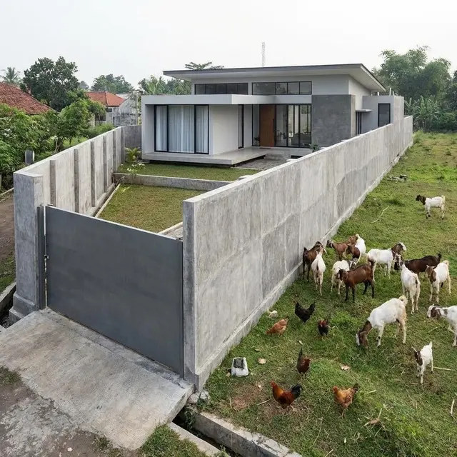 Rumah Minimalis dengan Pagar Keliling Masif (Gemini AI)