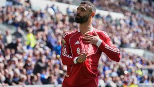 Selebrasi Mohamed Salah dalam laga Everton vs Liverpool di Liga Inggris 2025/2026, Minggu (19/4/2026). (AP Photo/Ian Hodgson)