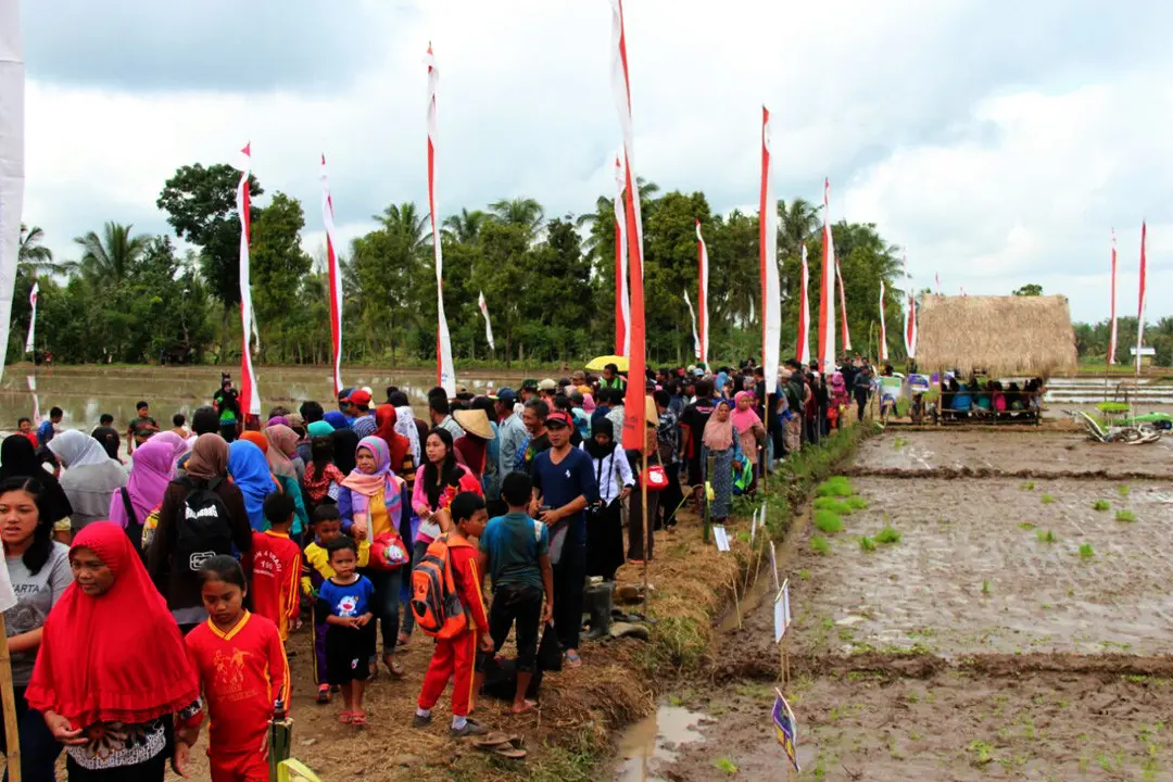 Ratusan anak turut memeriahkan acara Makarya Tani di Dusun Pertapan, Desa Sragi, Kecamatan Songgon, Banyuwangi, Jatim. (Foto: Humas Pemkab Banyuwangi/Liputan6.com/Dian Kurniawan)