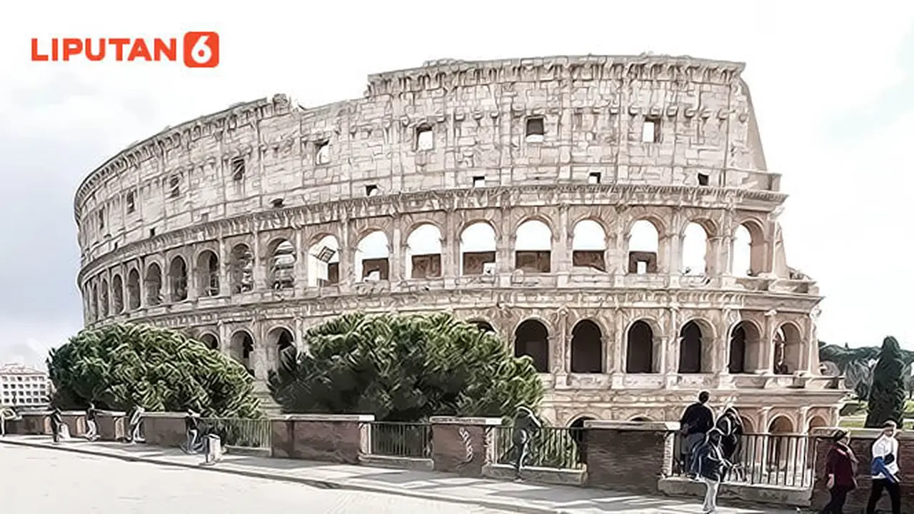 Banner grafis Colosseum di Roma, Italia