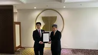 Sekjen ASEAN di Jakarta Lim Jock Hoi menerima Dubes Jepang untuk ASEAN Masahiko Kiya di Kantor Sekretariat ASEAN, Kamis (1/12/2022). (Liputan6/Benedikta Miranti)