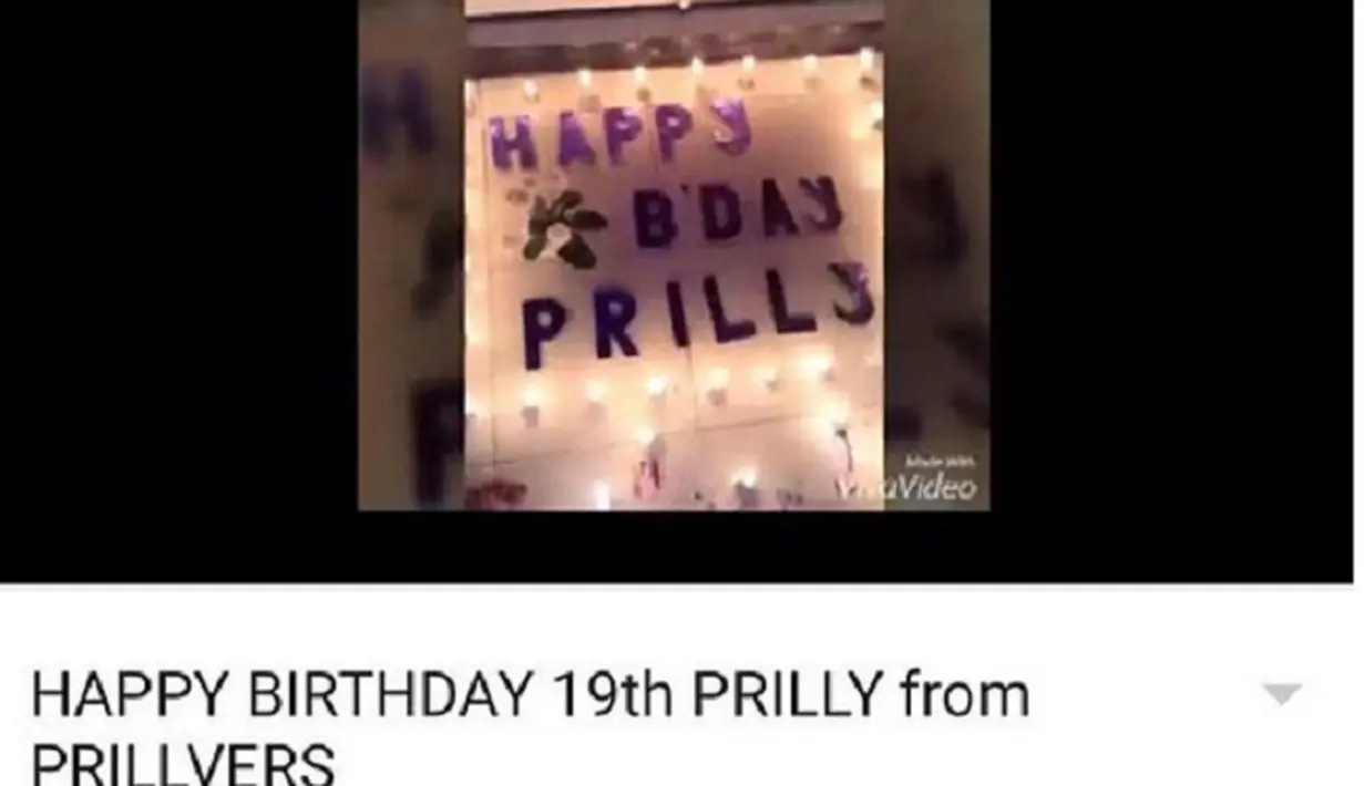 Artis cantik kelahiran 15 Oktober 1996 ini mendapatkan kado berupa video dari para penggemarnya. (Via Instagram/@prillylatuconsina96)
