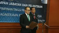 Menteri Ketenagakerjaan M. Hanif Dhakiri dalam sambutannya pada acara pelantikan dan pengambilan sumpah jabatan pejabat pimpinan tinggi pratama.