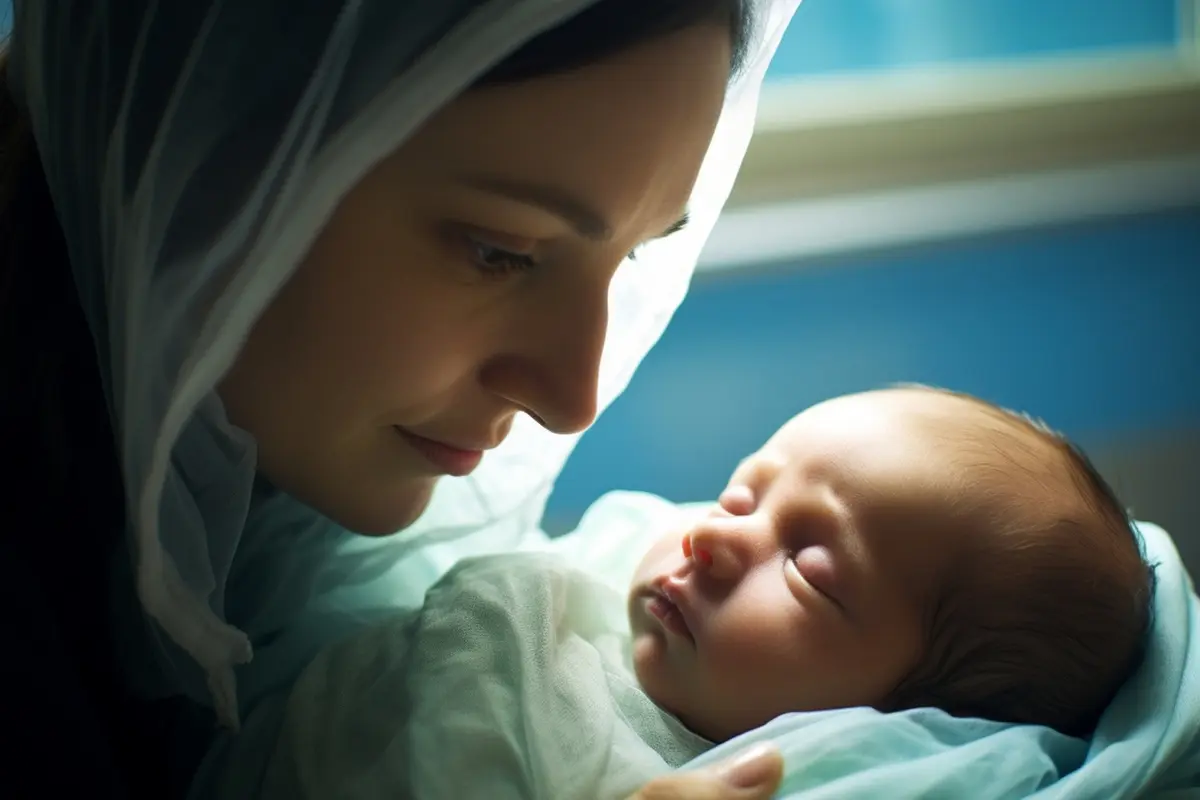 Ilustrasi ibu, bayi laki-laki, Islami, muslim