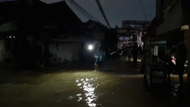 Banjir di permukiman di Tanjung Lengkong, Kelurahan Bidara Cina, Kecamatan Jatinegara, Jaktim.