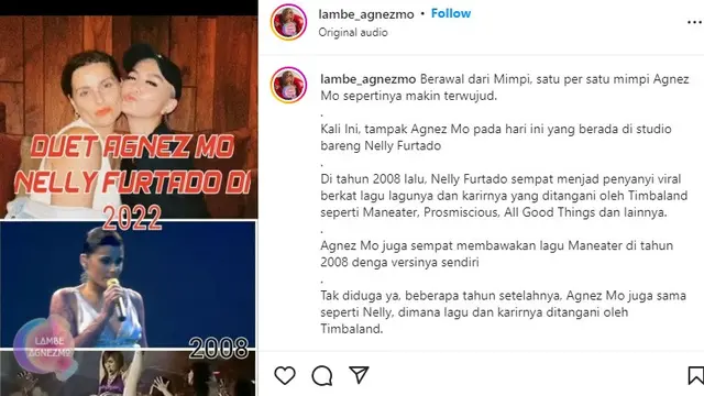 Kebersamaan Agnez Mo dengan Nelly Furtado (Foto: Instagram @lambe_agnezmo)