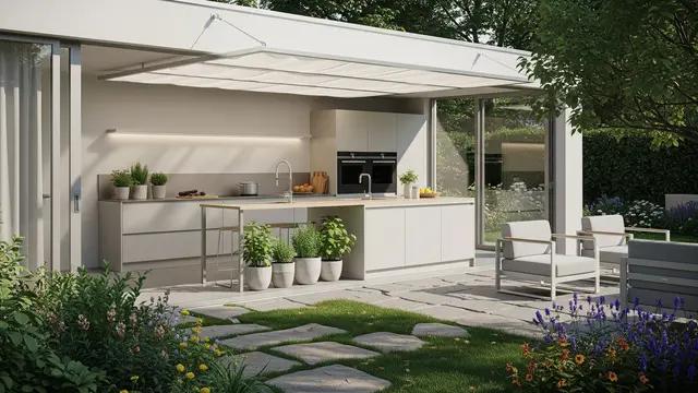 Dapur Terbuka Minimalis dengan Kanopi Ringan