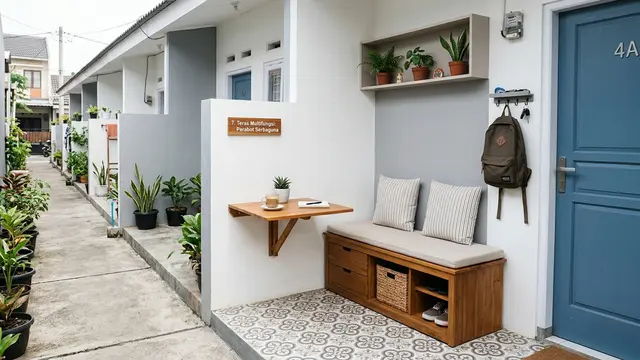 7 Desain Teras Rumah Kontrakan Petak yang Rapi dan Tidak Sempit (AI Generated)