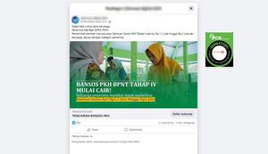 Tangkapan layar klaim link pendaftaran bantuan sosial PKH BPNT Tahap IV yang beredar di Facebook.
