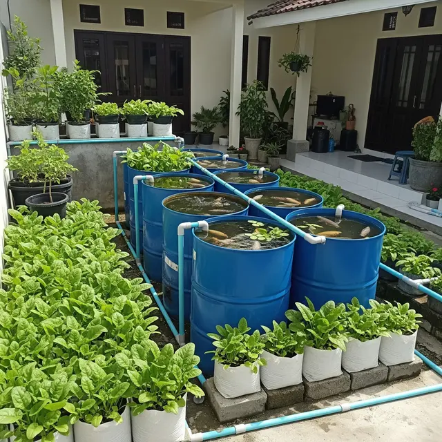 9 Ide Halaman Produktif dengan Kangkung, Bayam, dan Ikan Nila dalam Drum