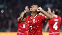 Pemain Timnas Indonesia, Beckham Putra merayakan gol ke gawang St Kitts and Nevis dalam laga semifinal FIFA Series 2026 di Stadion Utama Gelora Bung Karno (SUGBK), Senayan, Jakarta, Jumat (27/03/2026). (Bola.com/Abdul Aziz)