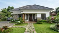 7 Contoh Rumah Desa dengan Kombinasi Batu Alam dan Atap Limas Modern, Sejuk Dipandang dan Nyaman Ditinggali