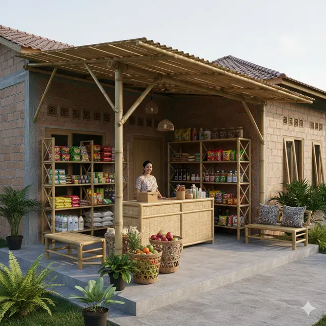 Desain Warung Sembako dari Batako dan Bambu