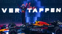 Pembalap Red Bull Racing, Max Verstappen merayakan kemenangan setelah tercepat dalam Formula 1 GP Qatar 2025 di Sirkuit Lusail, Lusail, Qatar, Minggu (30/11/2025) waktu setempat. (AFP/Andrej Isakovic)