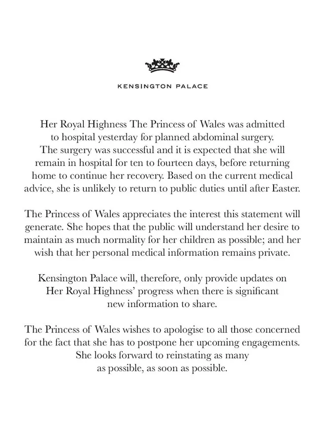 Kate Middleton menjalani operasi. (Instagram/ princeandprincessofwales)