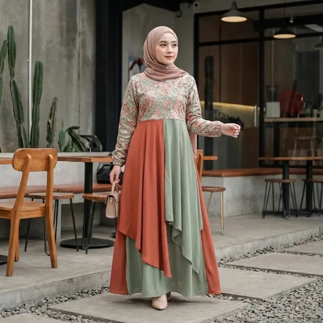 Gamis Potongan Miring (Asimetris) (Gemini AI)