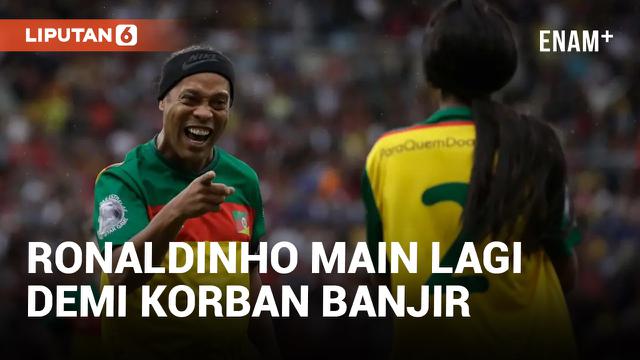 Aksi Ronaldinho di Laga Eksebisi untuk Para Korban Banjir