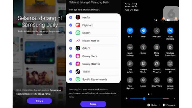 Fitur Samsung Daily dan tampilan pengaturan di One UI 2.1. Liputan6.com/Iskandar