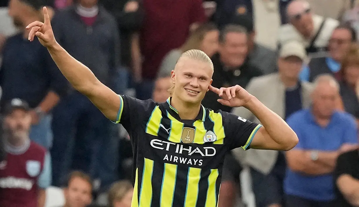 The Citizens unggul 3-1 atas tim tuan rumah West Ham United. (AP Photo/Frank Augstein)