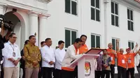 Pasangan cagub dan cawagub Daerah Khusus Jakarta nomor urut 3 Pramono Anung-Rano Karno hadir dalam deklarasi kampanye damai di Pilkada 2024. (Liputan6.com/Ady Anugrahadi)