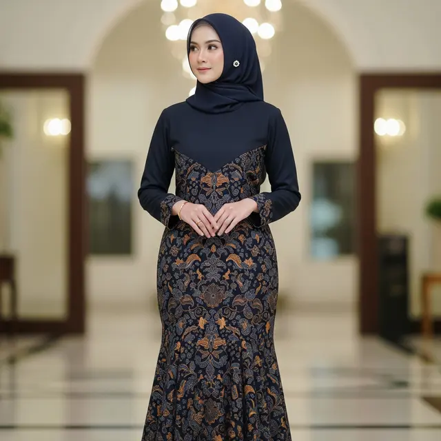 9 Model Gamis Batik Kombinasi Polos untuk Acara Kondangan Malam, Elegan dan Modern