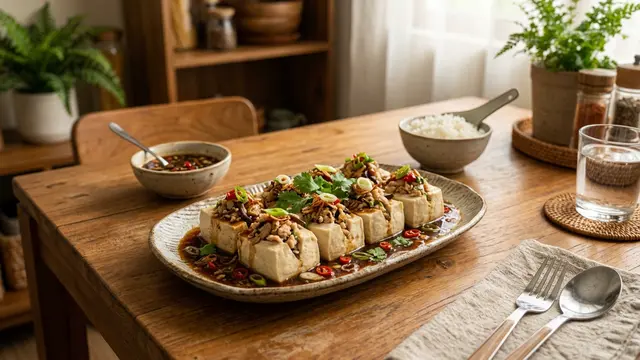 Resep Tahu Kukus Isi Ayam Cincang dengan Saus Kecap Bawang (AI Generated)