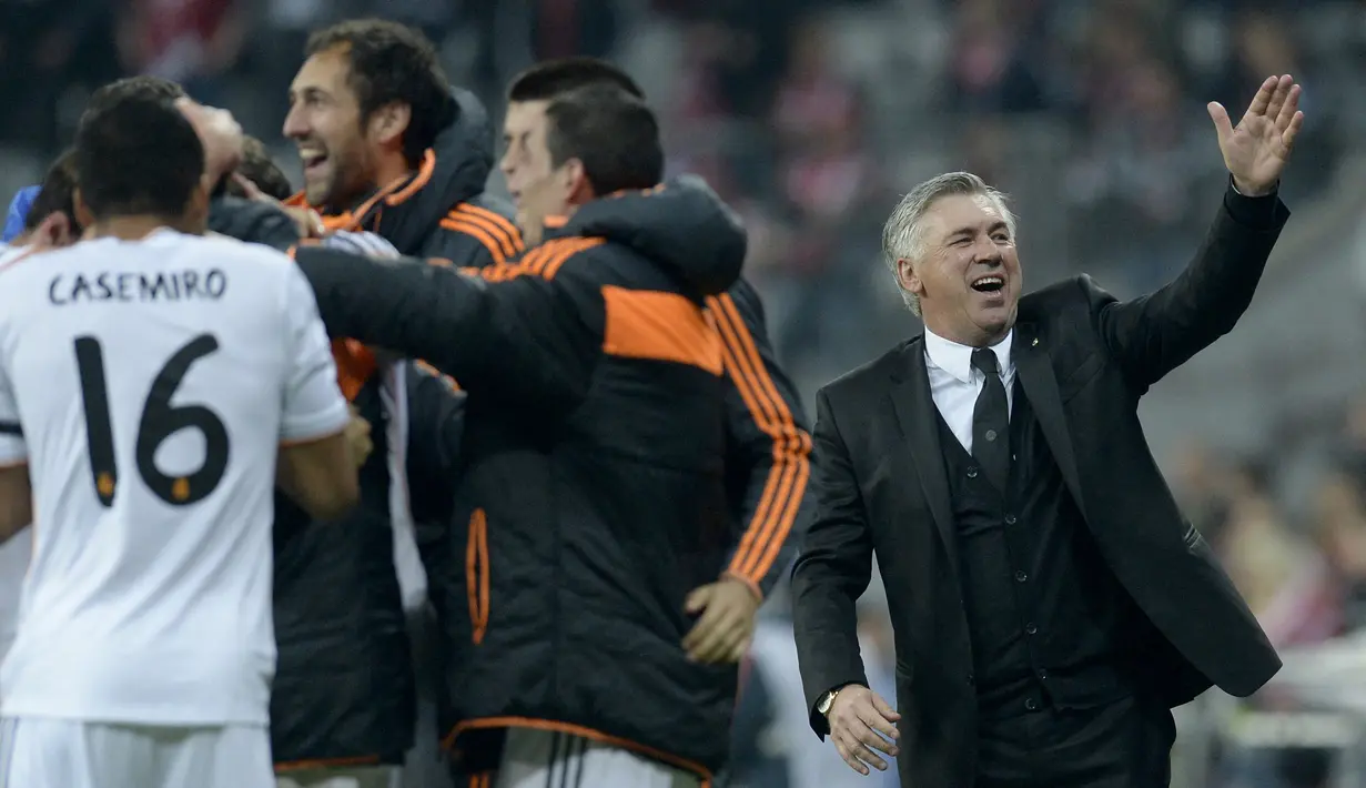 Selama dua musim membesut Real Madrid, Carlo Ancelotti berhasil membawa Los Blancos meraih 89 kemenangan, 14 hasil imbang dan 16 kekalahan di semua ajang kompetisi. (AFP/Christof Stache)