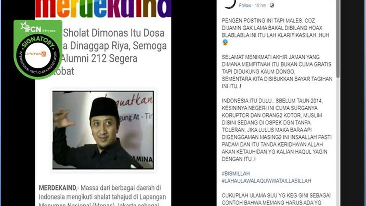 [Cek Fakta] Ustaz Yusuf Mansur Menyebut Salat di Monas Reuni 212 Itu Riya, Benarkah?