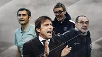 Antonio Conte, Laurent Blanc, Maurizio Sarri dan Ernesto Valverde. (Bola.com/Dody Iryawan)