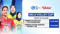 Saksikan live streaming Moji Volley Cup 2025 di Vidio pekan ini. Jangan lewatkan persiapan Timnas voli putri Indonesia dalam ajang Moji Volley Cup 2025 di babak penyisihan pada pekan ini, saksikan hanya di Vidio. (sum. doc. vidio.com)