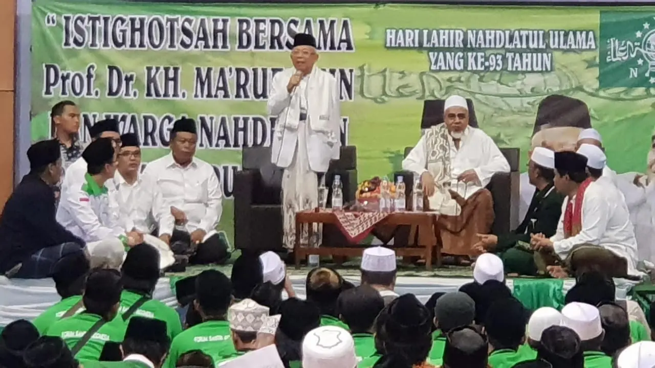Cawapres Ma'ruf Amin saat Istigosah bersama nahdliyin dan warga Jakarta Pusat.