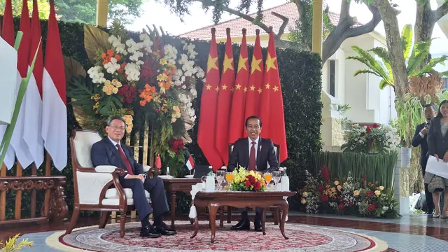 Presiden Joko Widodo atau Jokowi menerima kunjungan resmi Perdana Menteri (PM) China Li Qiang di Istana Merdeka Jakarta, Jumat (8/9/2023).