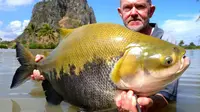 Di sebuah danau kecil di Thailand, para pengunjung disuguhkan dengan beberapa spesimen ikan yang memiliki berat 90,7 kilogram.