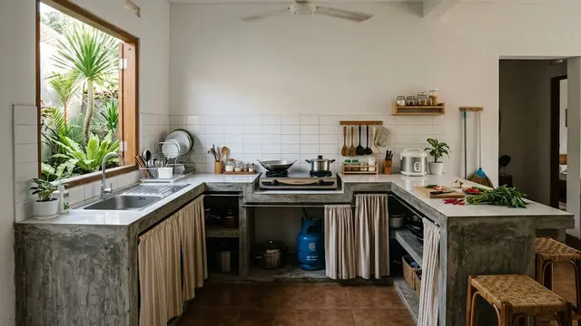 9 Desain Dapur dengan Meja Cor Berbentuk U untuk Rumah Tanpa Kitchen Set