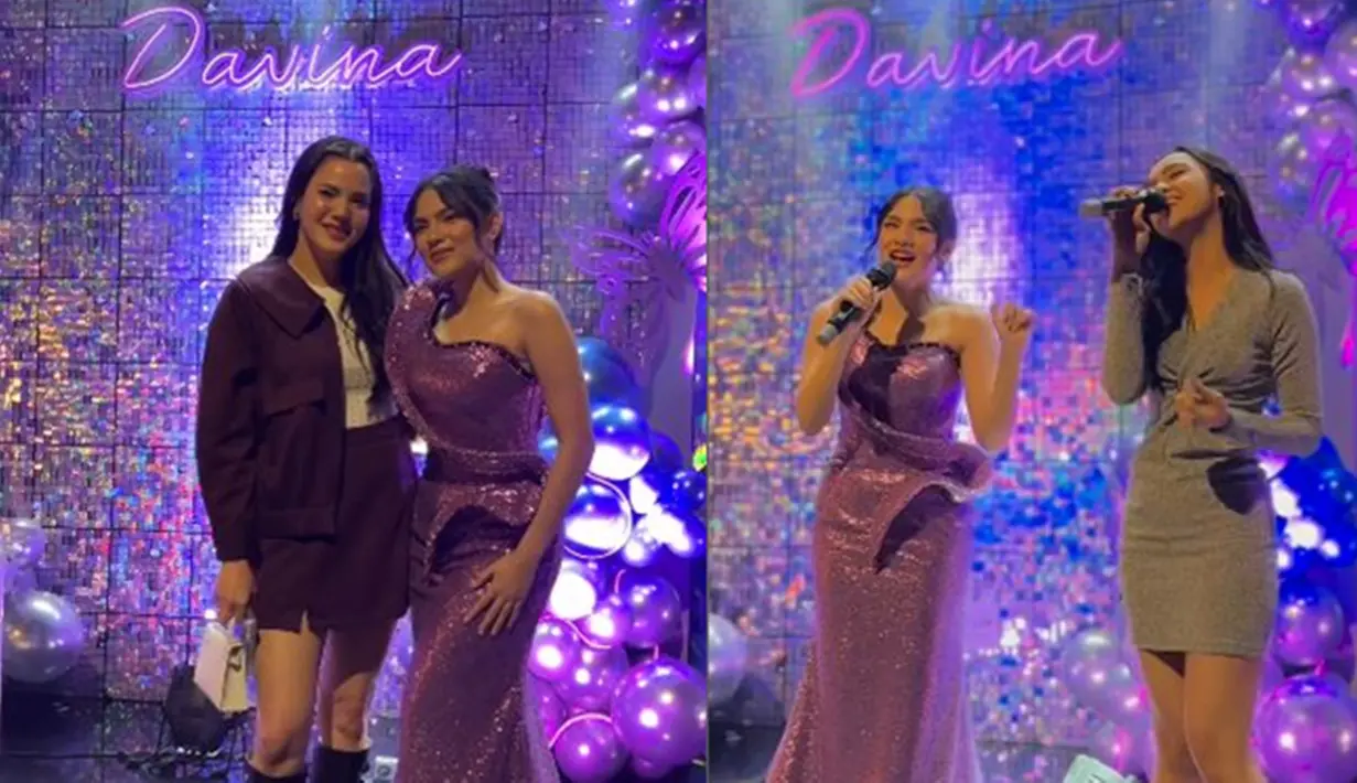 Davina juga mengundang Alice Norin dan Lyodra yang merupakan teman dekat sesama artis. Meski belum lama bertemu secara langsung, Davina sudah dekat dengan Alice yang disebut netizen punya wajah yang mirip. Davina pun berduet dengan Lyodra yang kini jadi teman dekatnya sejak promosi film Ipar adalah Maut. (Liputan6.com/IG/@alicenorin/@farahcarpetsofficial)