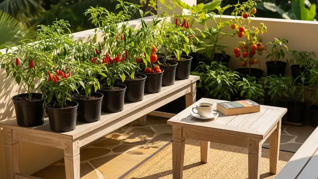 Desain Teras Cozy dengan Kebun Cabai dan Tomat Buat Dapur Langsung Petik (AI Generated)