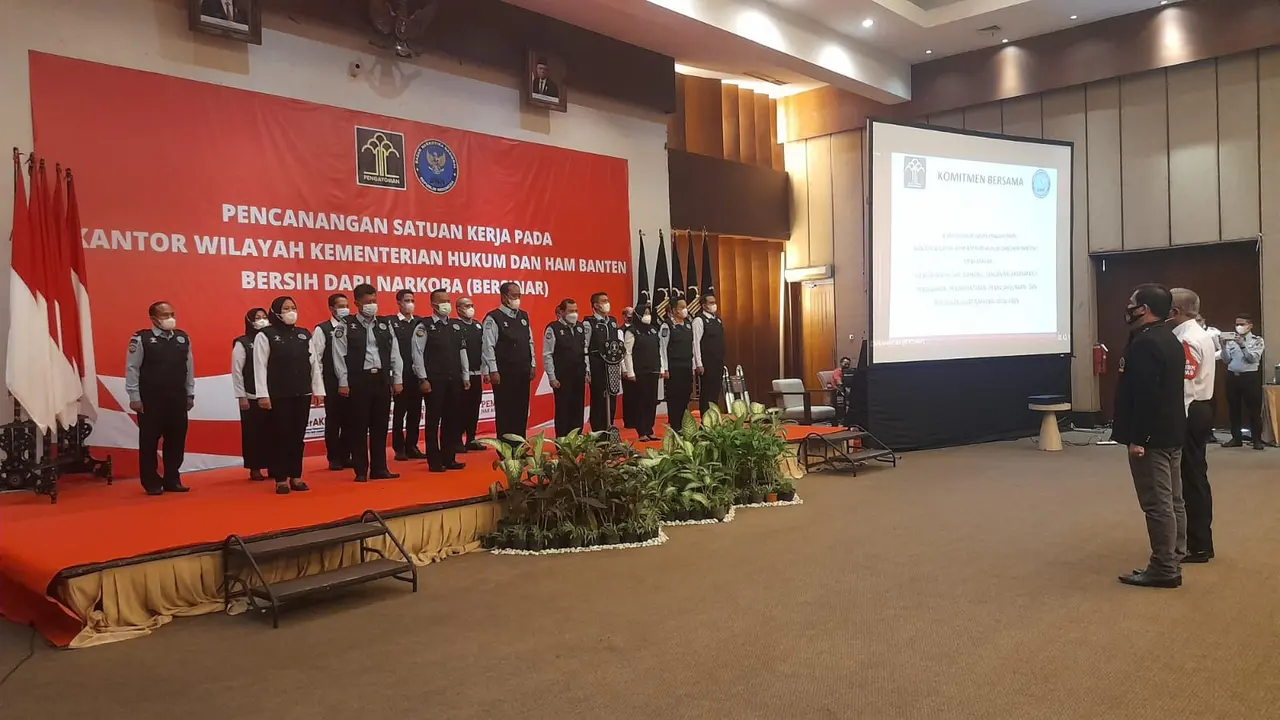 Kanwil Kemenkumham Banten Bentuk Satgas Lawan Narkoba Bersam Polda Dan BNN. (Rabu, 27/07/2022). (Yandhi Deslatama/Liputan6.com).