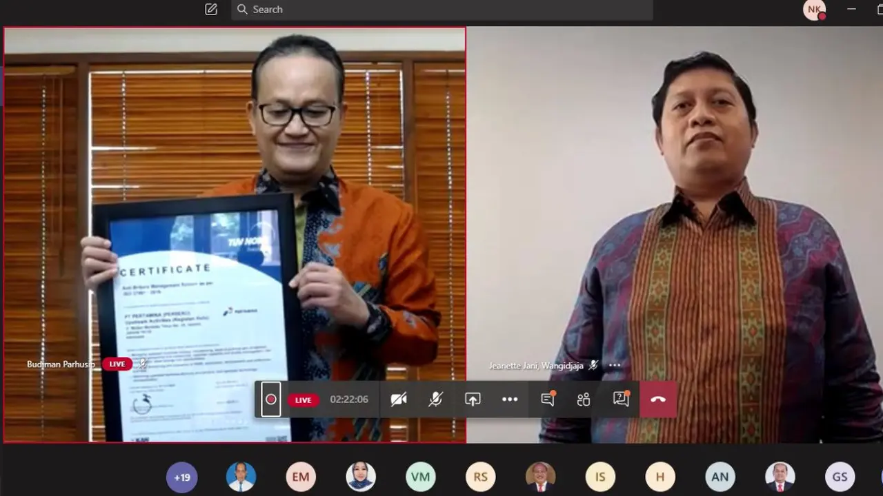 Subholding Upstream Pertamina Terima Sertifikat Sistem Manajemen Anti Penyuapan ISO 37001:2016
